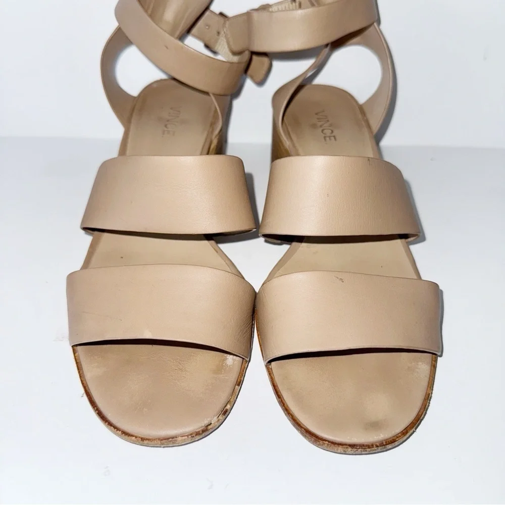 VINCE Tan Strappy Leather Ankle Strap Open Toe Sandals Size 38.5/8.5